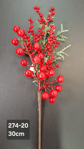 Crenguță artificială de Crăciun cu bobițe roșii – 30cm 10/set